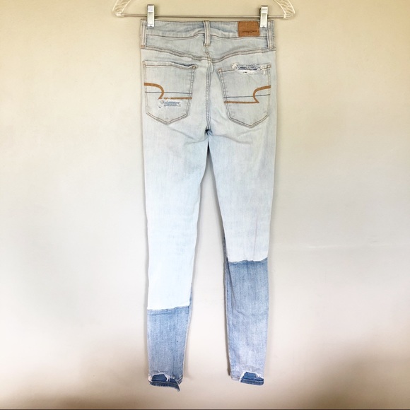 American Eagle Jeans Super Stretch X Destroyed Distressed Hi-Rise Patch Raw Hem - Picture 7 of 9